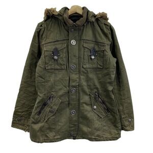 Black Rivet Brown 100% Cotton Heavy Parka Jacket Fox Fur Hood Men's Sz S- FLAWED